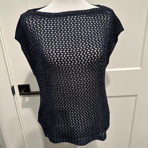 WHBM Navy Cap Sleeved Loose Knit Sweater XS